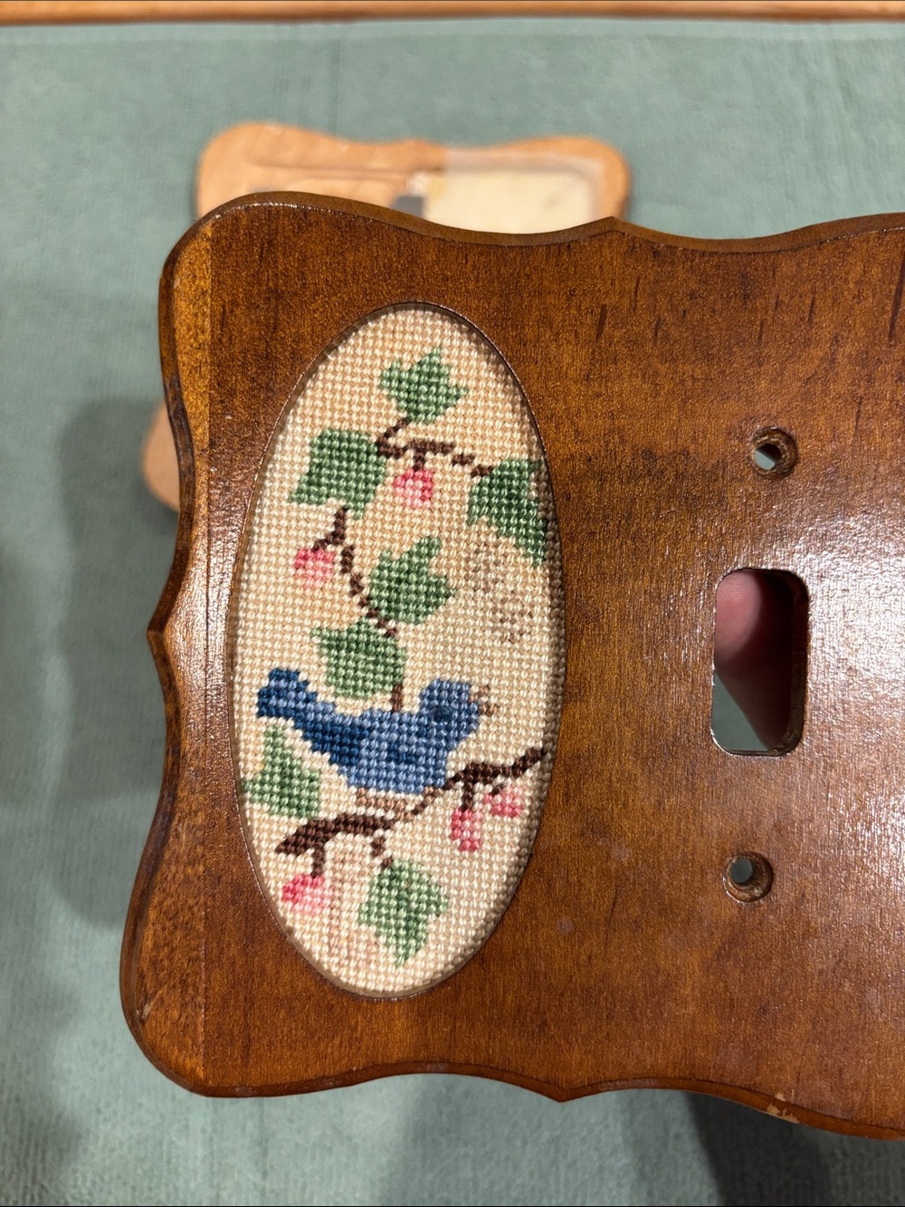 Handmade Wooden Switch Plate Covers with Cross-Stitch Birds - Picture 4 of 8